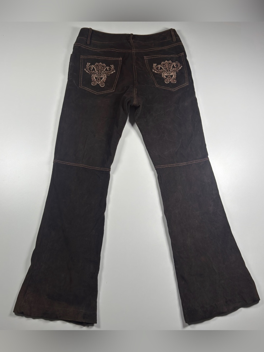 Danier Women’s Dark Brown Embroidered Pocket lined Genuine leather flared Jeans